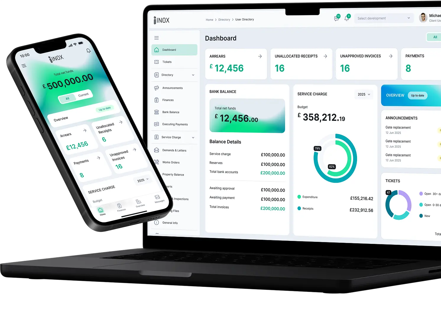 INOX Dashboard on laptop and mobile